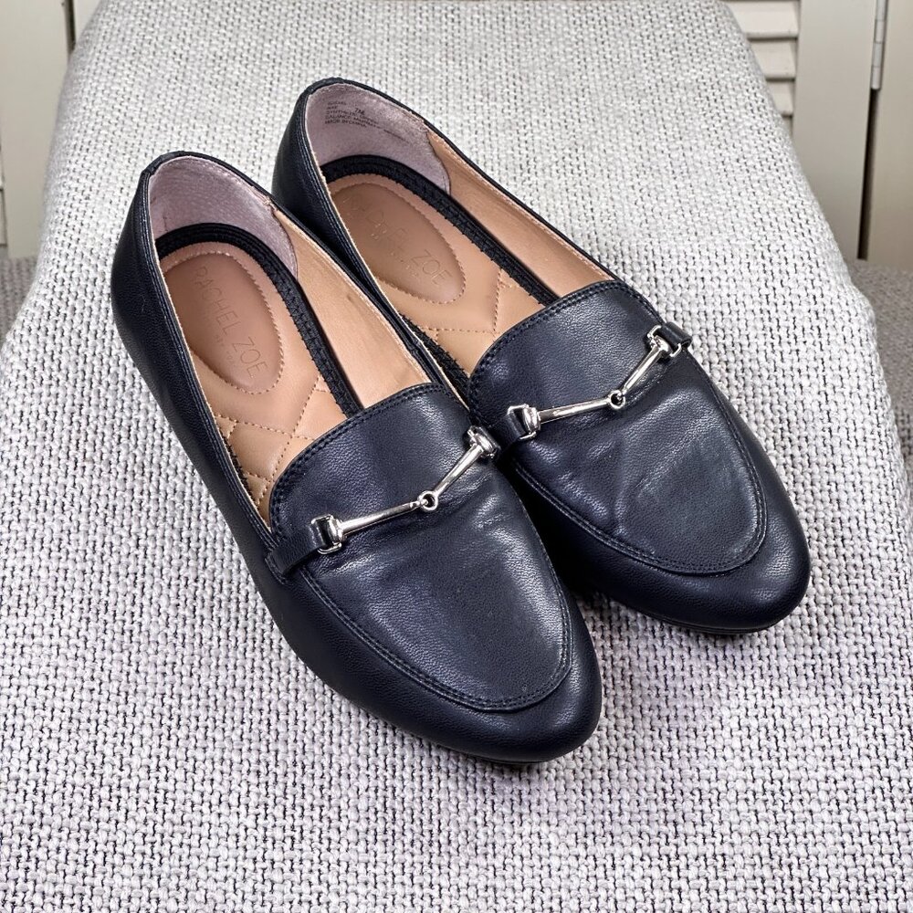 RACHEL ZOE Horsebit Black Vegan Leather Loafers Flats Shoes AXE Women's Size 7 M
